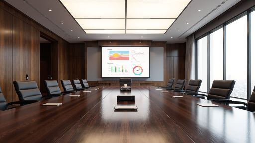 市场分析报告展示,包含图表和汽车行业数据可视化,专业会议室环境